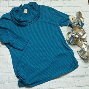 3/4 Sleeve Teal Top with Cowl Neckline